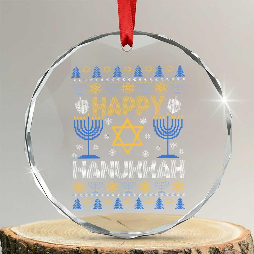 Happy Hanukkah Crystal Glass Ornament Jewish Festival of Lights Hanukkiah Menorah Ugly Chanukah TS02 Transparent Glass 3'' Circle Print Your Wear