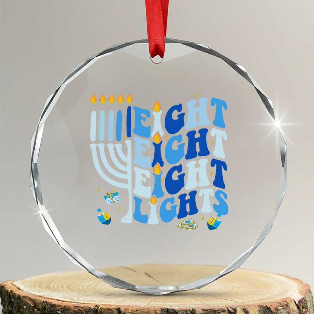 Happy Hanukkah Crystal Glass Ornament Retro Groovy Eight Nights and Eight Lights TS10 Transparent Glass 3'' Circle Print Your Wear