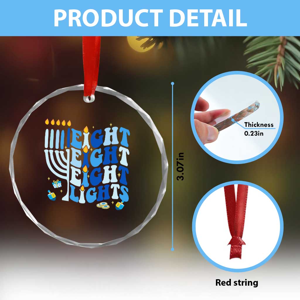 Happy Hanukkah Crystal Glass Ornament Retro Groovy Eight Nights and Eight Lights TS10 Print Your Wear