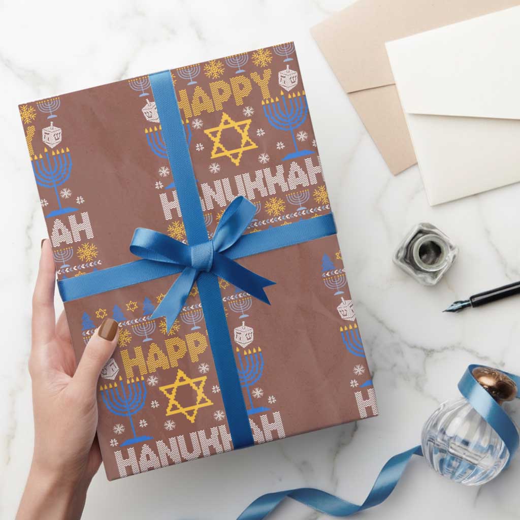 Happy Hanukkah Wrapping Paper Roll Jewish Festival of Lights Hanukkiah Menorah Ugly Chanukah TS02 Mocha Print Your Wear