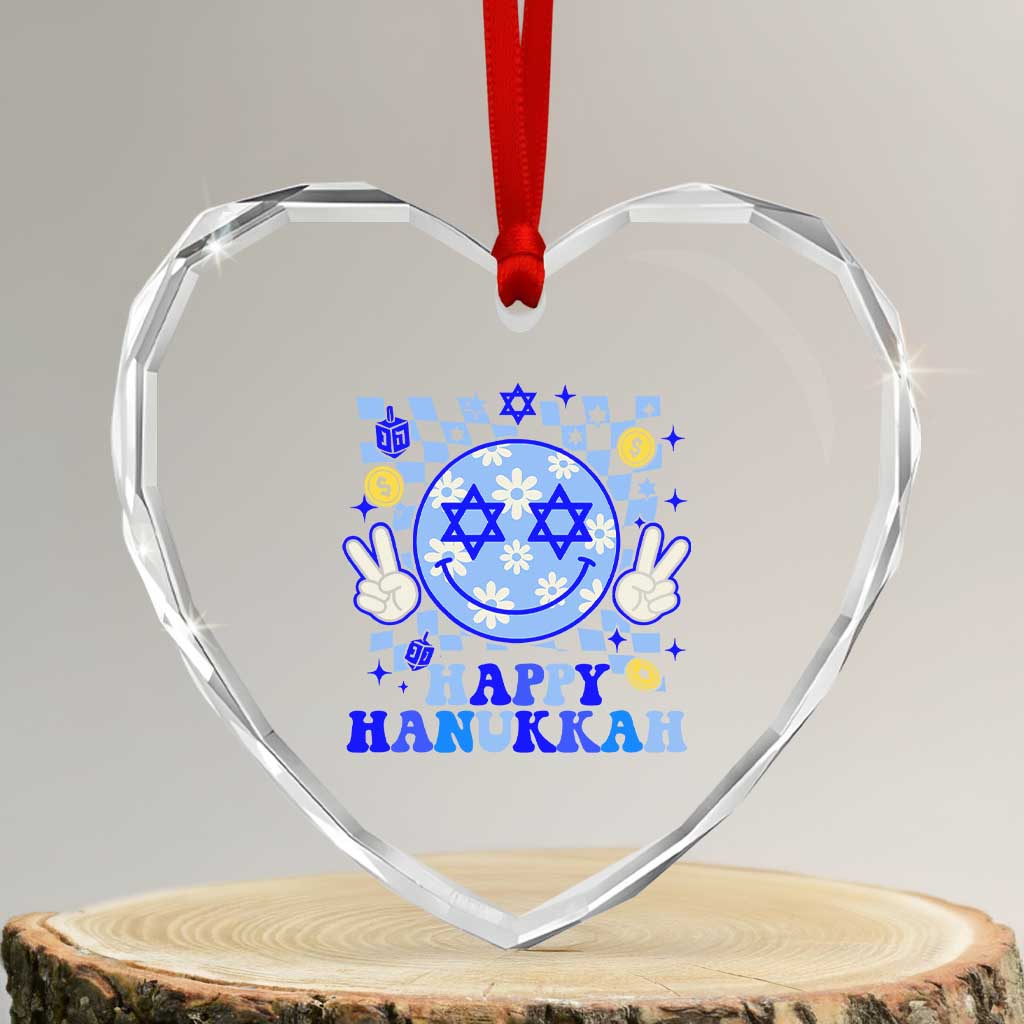 Happy Hanukkah Heart Crystal Glass Ornament Groovy Star Of David Smile Face Chanukah Pajama TS10 Transparent Glass 3'' Heart Print Your Wear