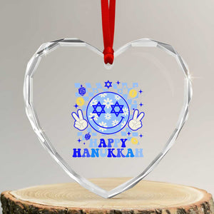 Happy Hanukkah Heart Crystal Glass Ornament Groovy Star Of David Smile Face Chanukah Pajama TS10 Transparent Glass 3'' Heart Print Your Wear