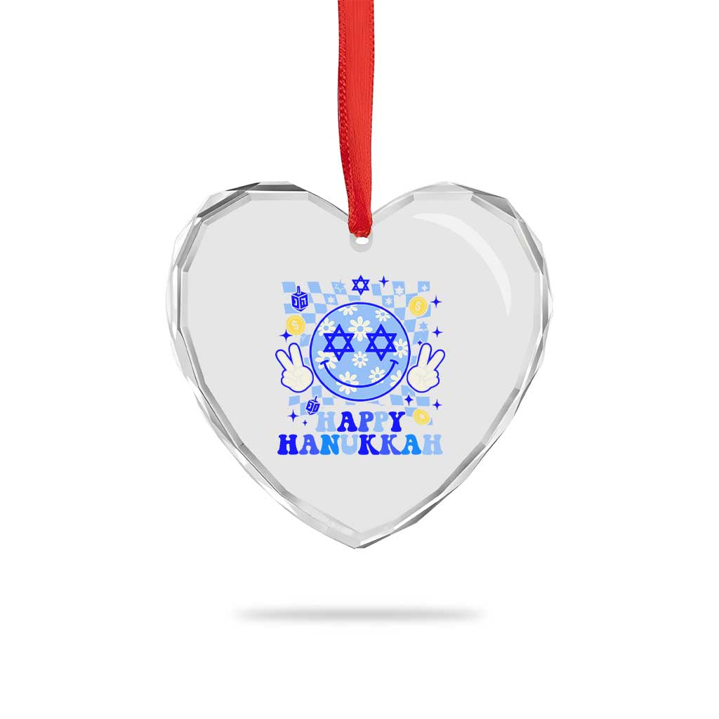 Happy Hanukkah Heart Crystal Glass Ornament Groovy Star Of David Smile Face Chanukah Pajama TS10 Print Your Wear