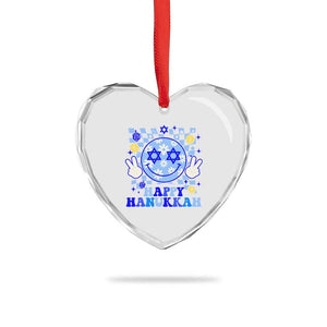 Happy Hanukkah Heart Crystal Glass Ornament Groovy Star Of David Smile Face Chanukah Pajama TS10 Print Your Wear