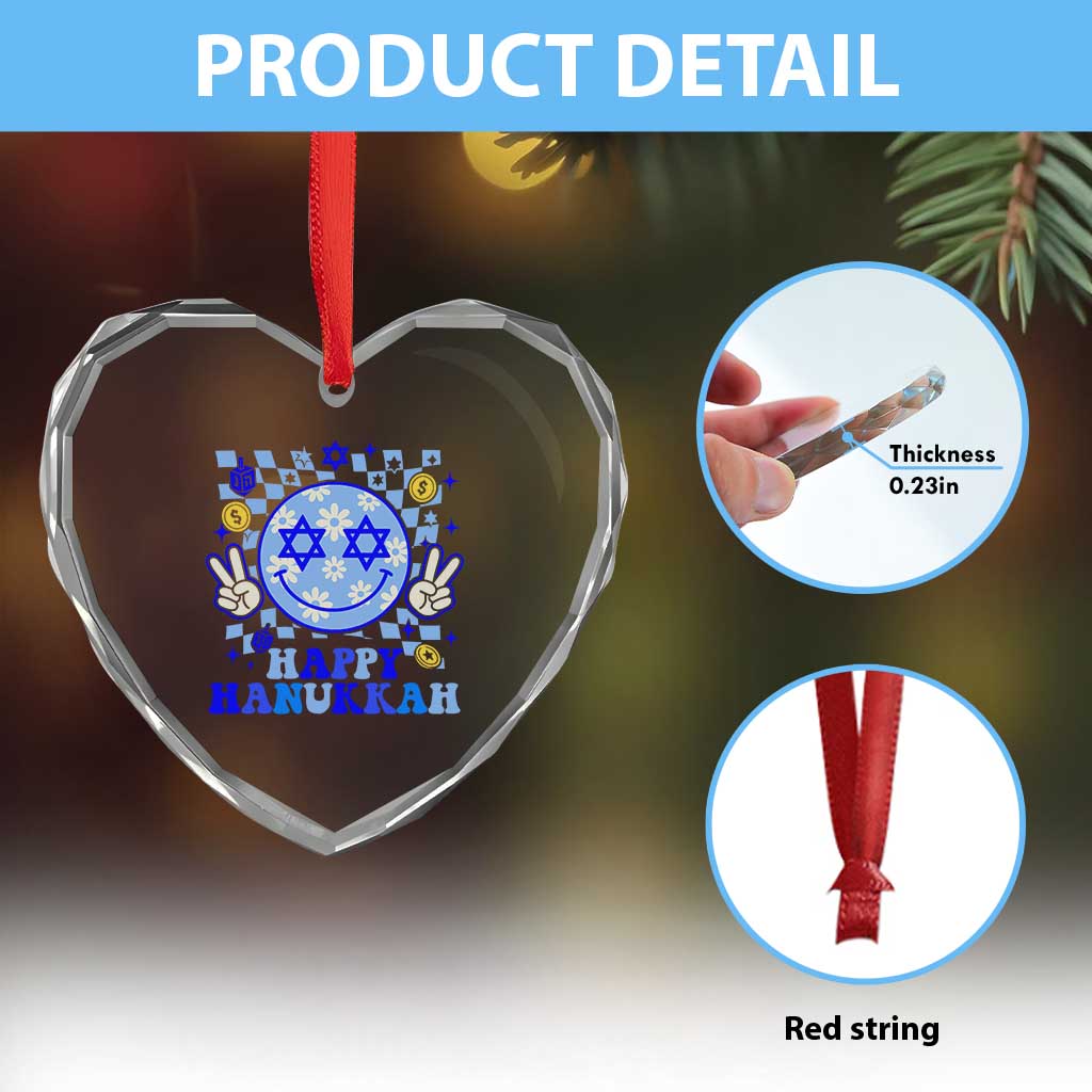 Happy Hanukkah Heart Crystal Glass Ornament Groovy Star Of David Smile Face Chanukah Pajama TS10 Print Your Wear