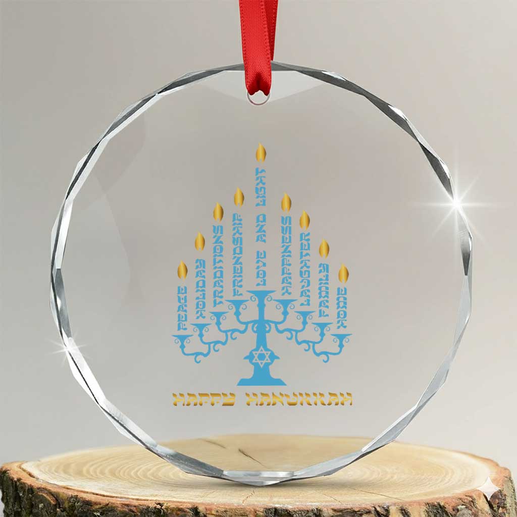 Happy Hanukkah Menorah Chanukah Jewish Holiday Crystal Glass Ornament TS11 Transparent Glass 3'' Circle Print Your Wear