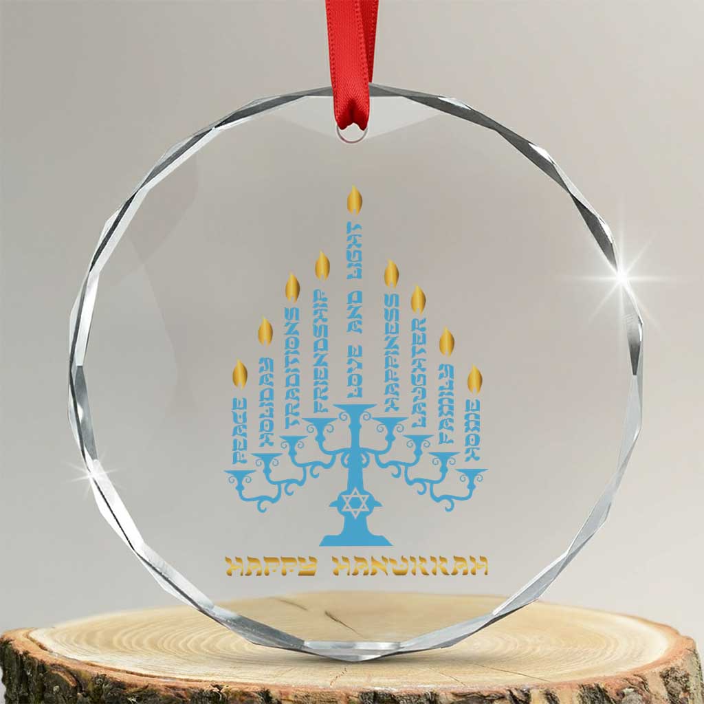 Happy Hanukkah Menorah Chanukah Jewish Holiday Crystal Glass Ornament TS11 Transparent Glass 3'' Circle Print Your Wear