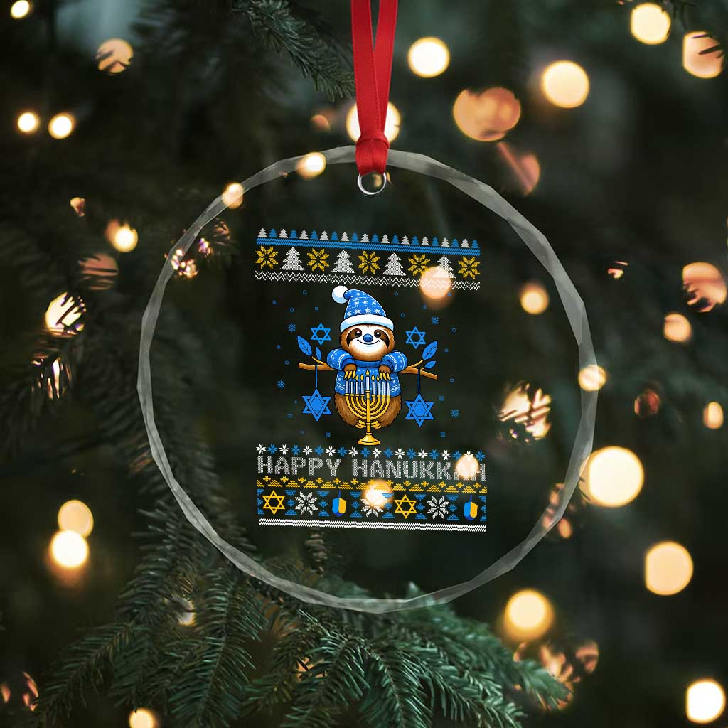 Happy Hanukkah Ugly Sweater Crystal Glass Ornament Funny Sloth Carrying Menorah Jewish Gift TS12 Print Your Wear