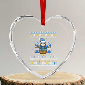 Happy Hanukkah Ugly Sweater Heart Crystal Glass Ornament Funny Sloth Carrying Menorah Jewish Gift TS12 Transparent Glass 3'' Heart Print Your Wear