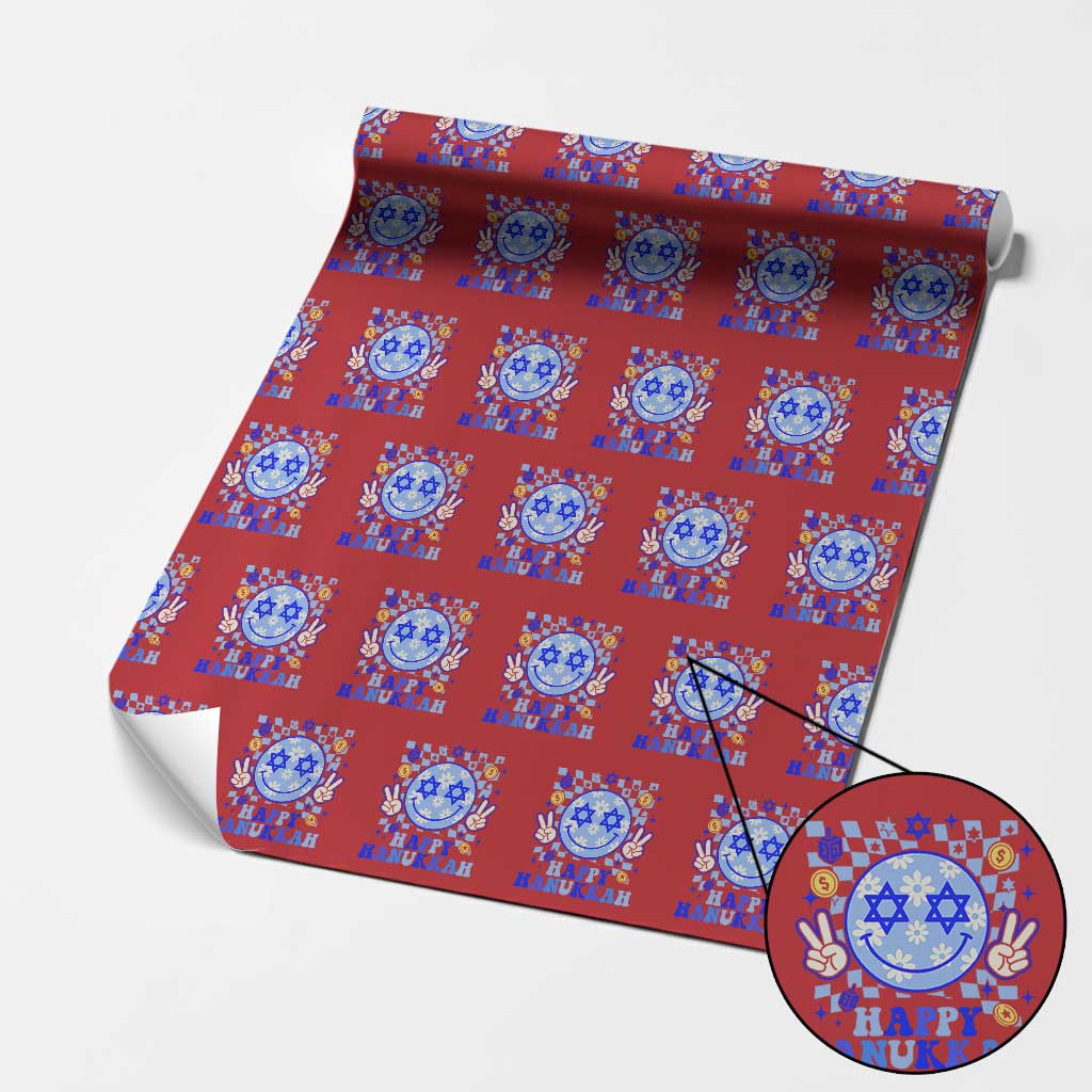 Happy Hanukkah Wrapping Paper Roll Groovy Star Of David Smile Face Chanukah Pajama TS10 Red Print Your Wear