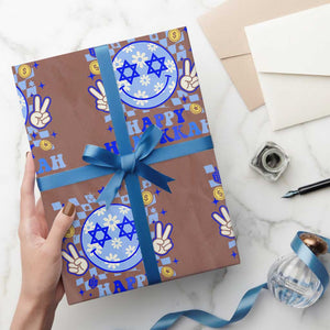Happy Hanukkah Wrapping Paper Roll Groovy Star Of David Smile Face Chanukah Pajama TS10 Mocha Print Your Wear