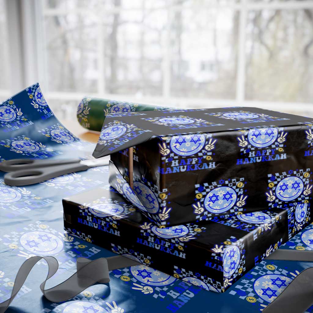 Happy Hanukkah Wrapping Paper Roll Groovy Star Of David Smile Face Chanukah Pajama TS10 Black Print Your Wear