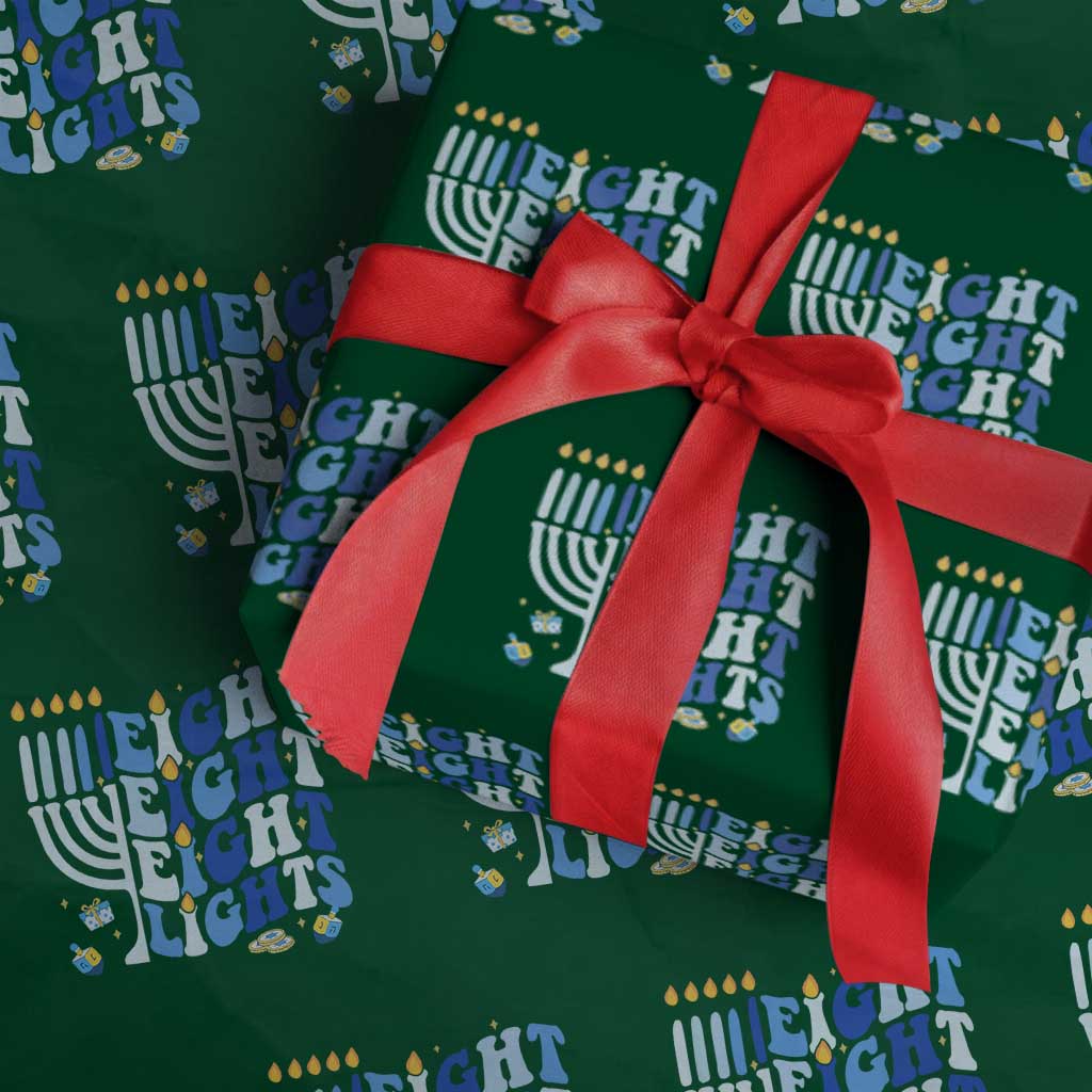 Happy Hanukkah Wrapping Paper Roll Retro Groovy Eight Nights and Eight Lights TS10 Green Print Your Wear