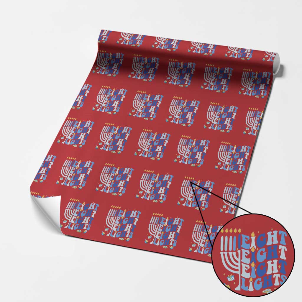 Happy Hanukkah Wrapping Paper Roll Retro Groovy Eight Nights and Eight Lights TS10 Red Print Your Wear