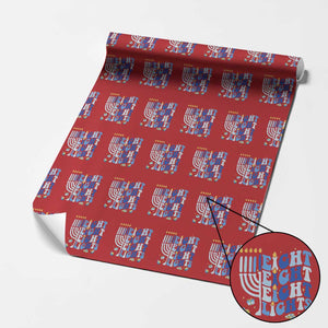 Happy Hanukkah Wrapping Paper Roll Retro Groovy Eight Nights and Eight Lights TS10 Red Print Your Wear