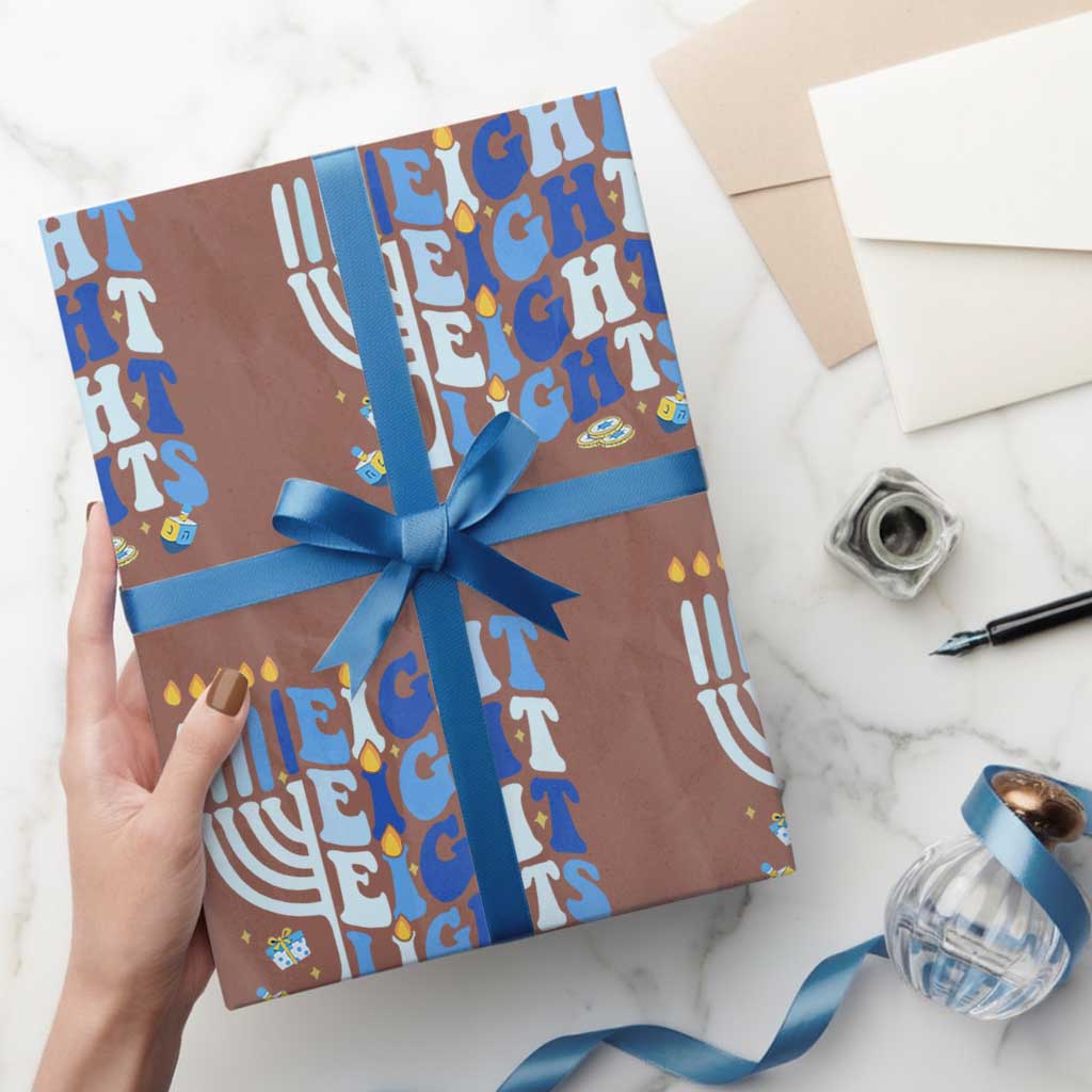 Happy Hanukkah Wrapping Paper Roll Retro Groovy Eight Nights and Eight Lights TS10 Mocha Print Your Wear