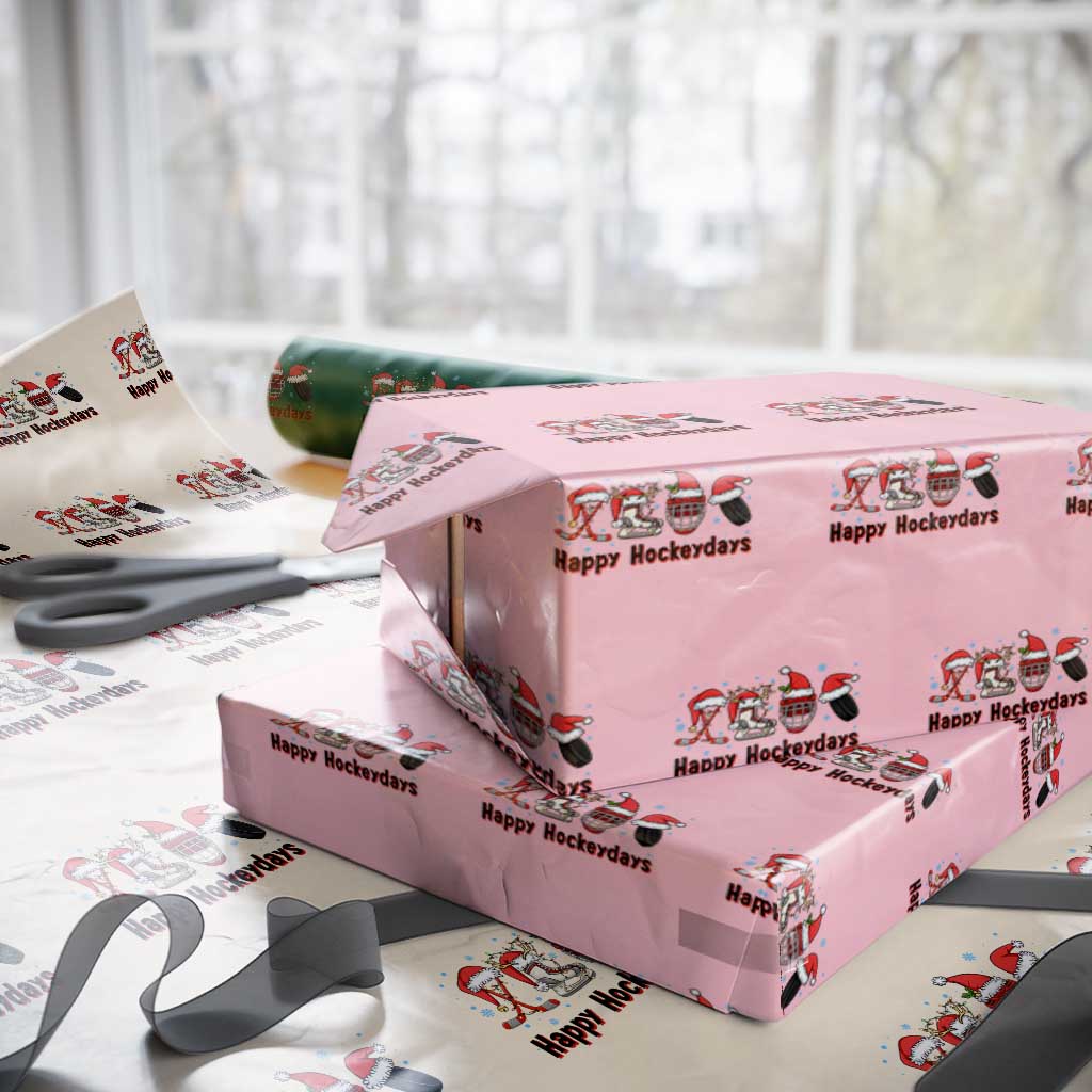 Happy Hockeydays Wrapping Paper Roll Funny Christmas Ice Hockey Gift TS12 Light Pink Print Your Wear