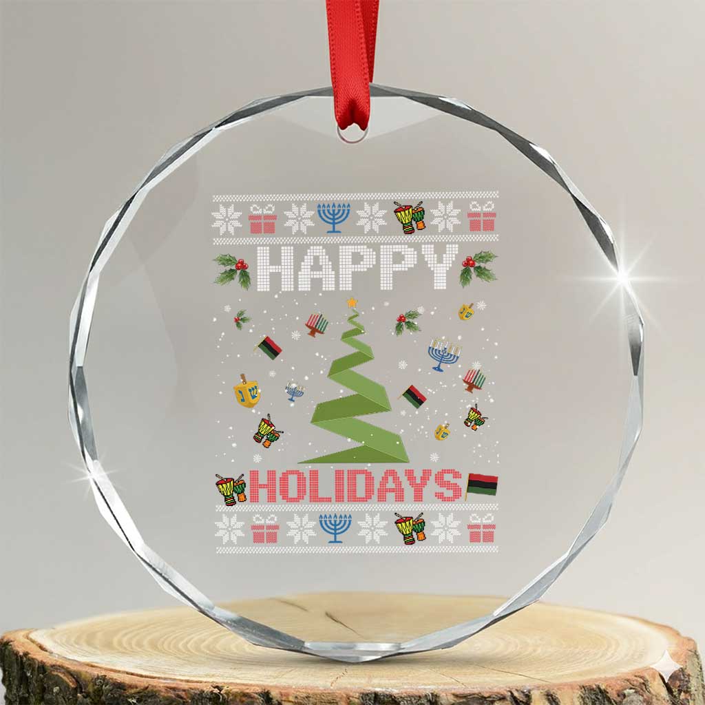 Happy Holidays For All Christmas Hanukkah Kwanzaa Gift Crystal Glass Ornament TS12 Transparent Glass 3'' Circle Print Your Wear