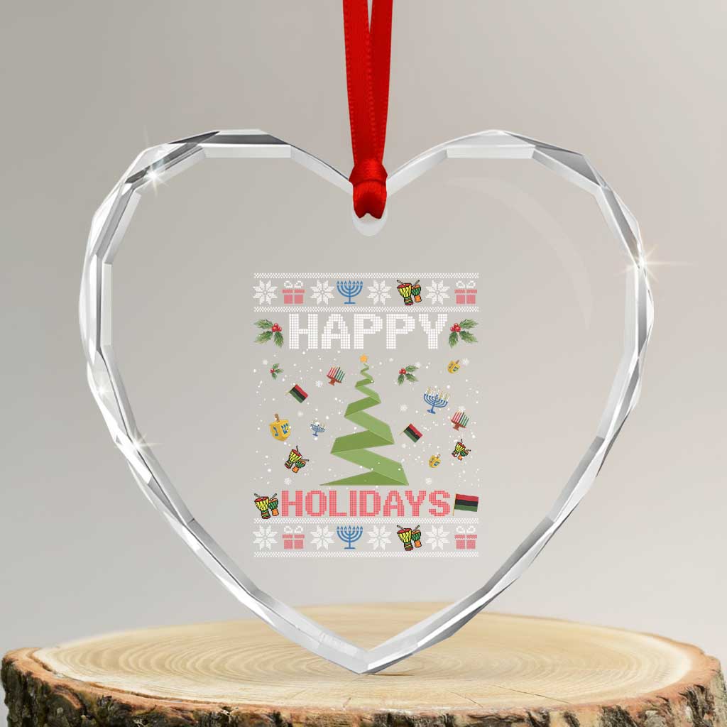 Happy Holidays For All Christmas Hanukkah Kwanzaa Gift Heart Crystal Glass Ornament TS12 Transparent Glass 3'' Heart Print Your Wear