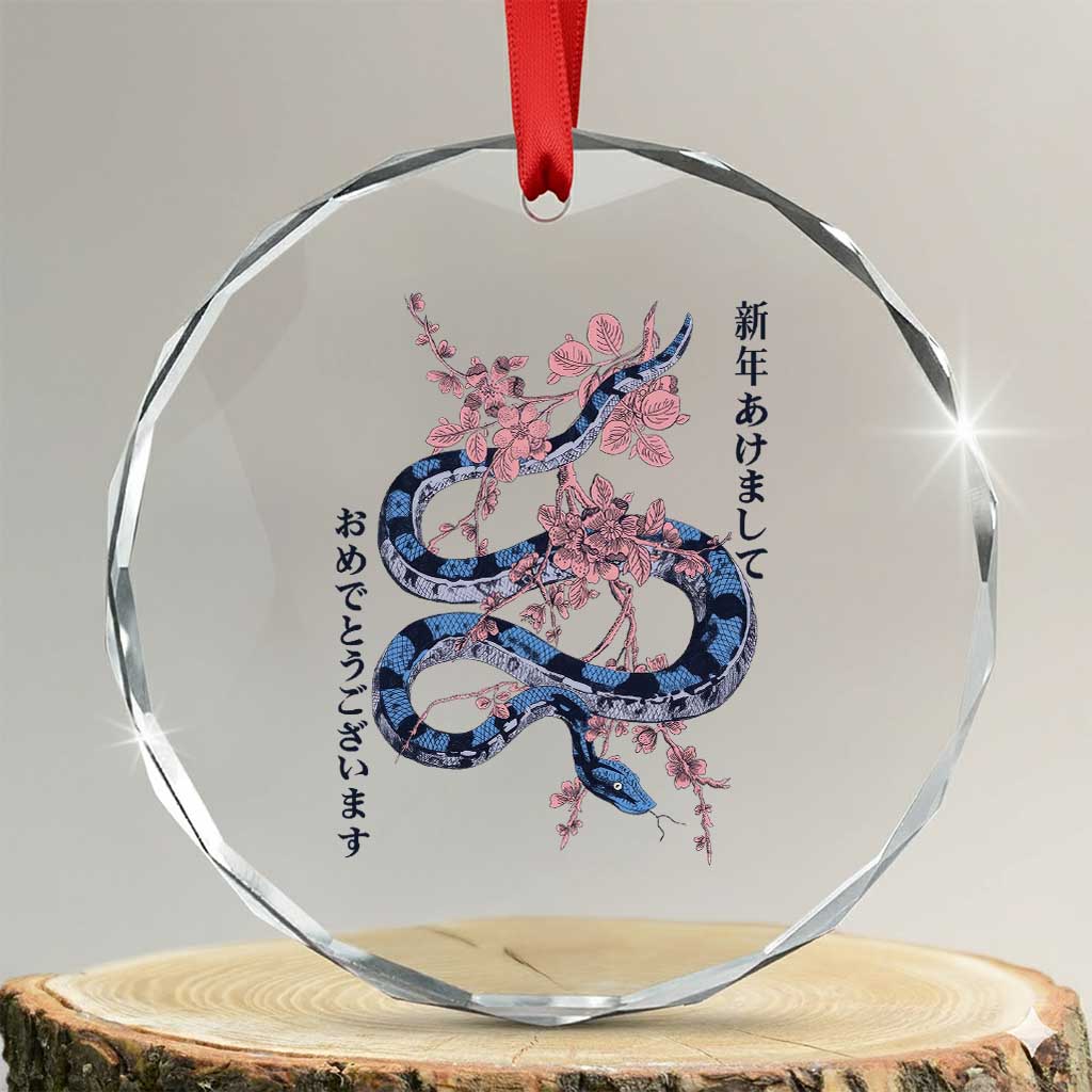 Happy Japanese New Year 2025 Crystal Glass Ornament Year Of The Snake Sakura Cherry Blossom TS11 Transparent Glass 3'' Circle Print Your Wear