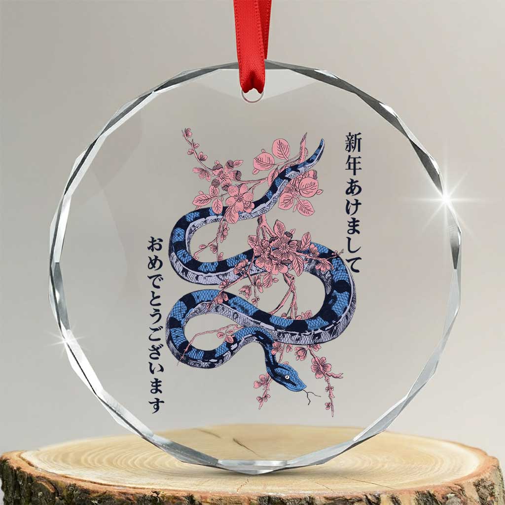 Happy Japanese New Year 2025 Crystal Glass Ornament Year Of The Snake Sakura Cherry Blossom - Print Your Wear