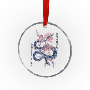 Happy Japanese New Year 2025 Crystal Glass Ornament Year Of The Snake Sakura Cherry Blossom - Print Your Wear