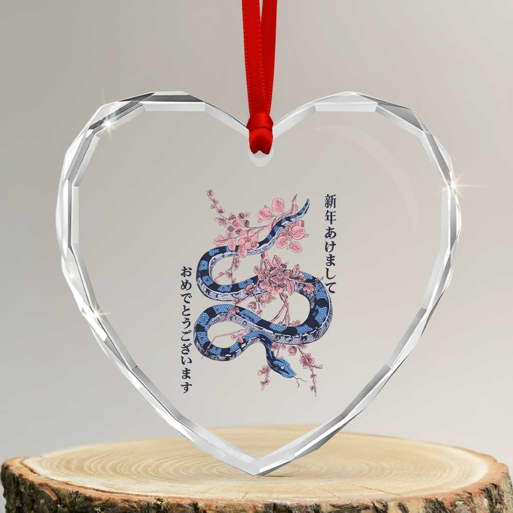 Happy Japanese New Year 2025 Heart Crystal Glass Ornament Year Of The Snake Sakura Cherry Blossom TS11 Transparent Glass 3'' Heart Print Your Wear