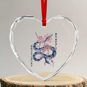 Happy Japanese New Year 2025 Heart Crystal Glass Ornament Year Of The Snake Sakura Cherry Blossom TS11 Transparent Glass 3'' Heart Print Your Wear