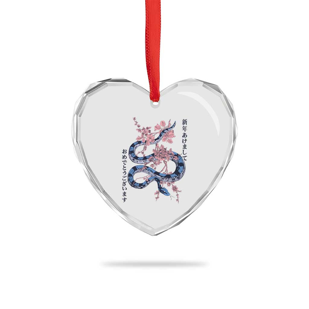Happy Japanese New Year 2025 Heart Crystal Glass Ornament Year Of The Snake Sakura Cherry Blossom TS11 Print Your Wear