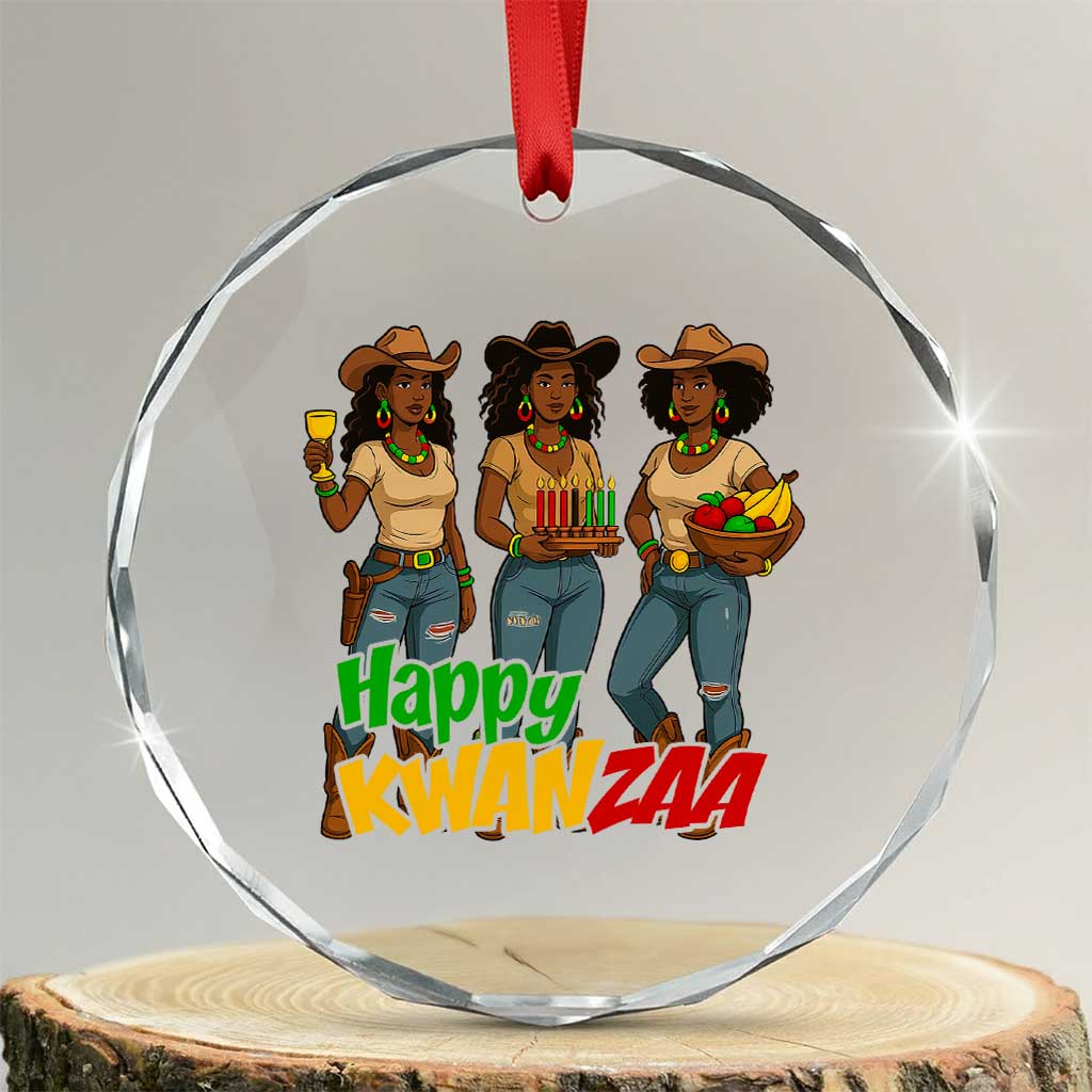 Happy Kwanzaa Cowgirl Crystal Glass Ornament Festival Of Lights African Heritage Gift - Print Your Wear
