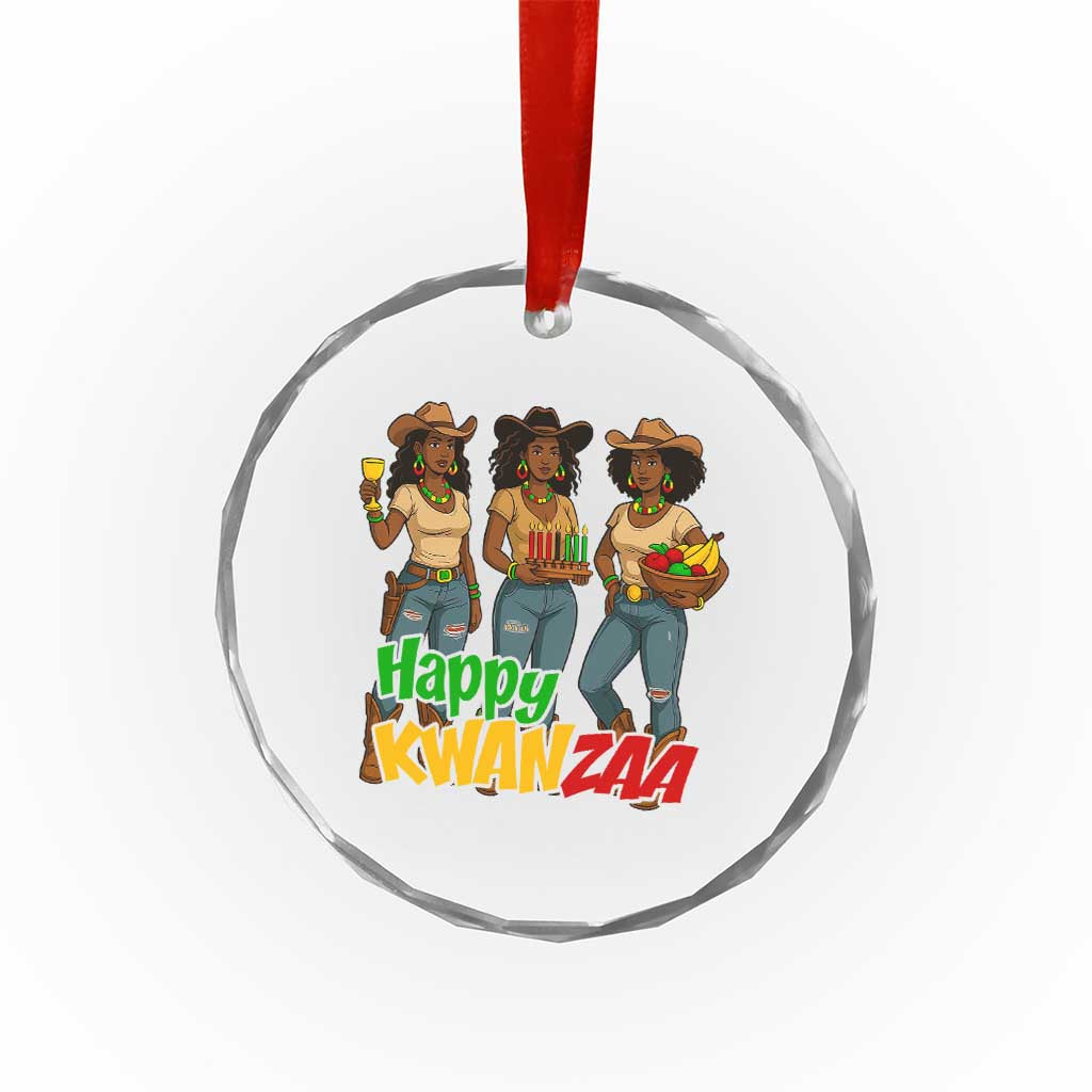 Happy Kwanzaa Cowgirl Crystal Glass Ornament Festival Of Lights African Heritage Gift - Print Your Wear