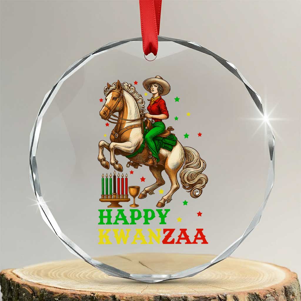Happy Kwanzaa Cowgirl Crystal Glass Ornament Funny African American Festival Gift - Print Your Wear