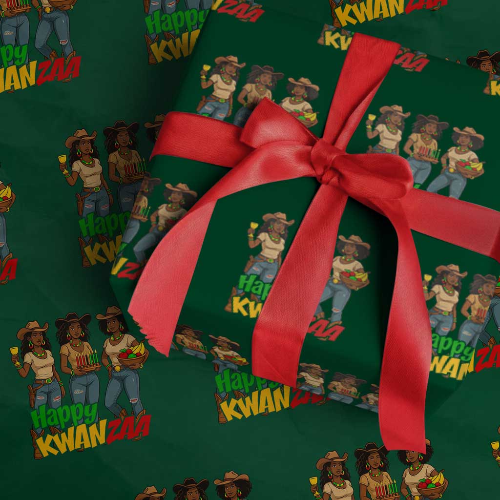 Happy Kwanzaa Cowgirl Wrapping Paper Roll Festival Of Lights African Heritage Gift TS12 Green Print Your Wear