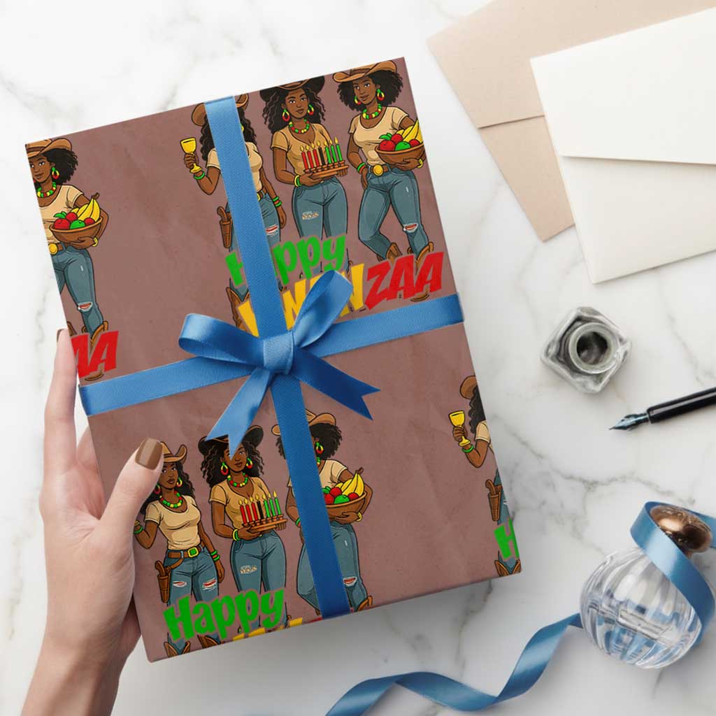 Happy Kwanzaa Cowgirl Wrapping Paper Roll Festival Of Lights African Heritage Gift - Print Your Wear