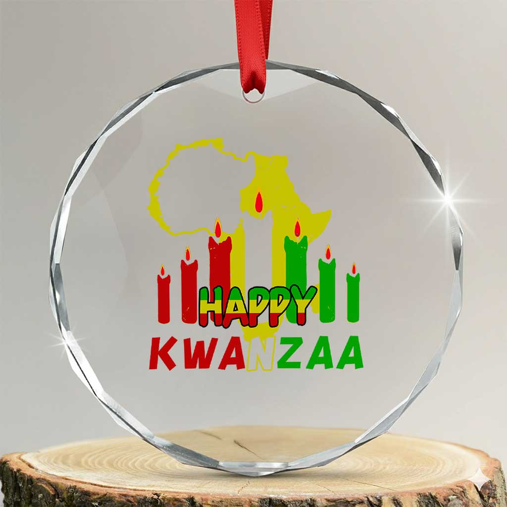 Happy Kwanzaa Crystal Glass Ornament Black Holiday African American Xmas Kinara Candle TS11 Transparent Glass 3'' Circle Print Your Wear