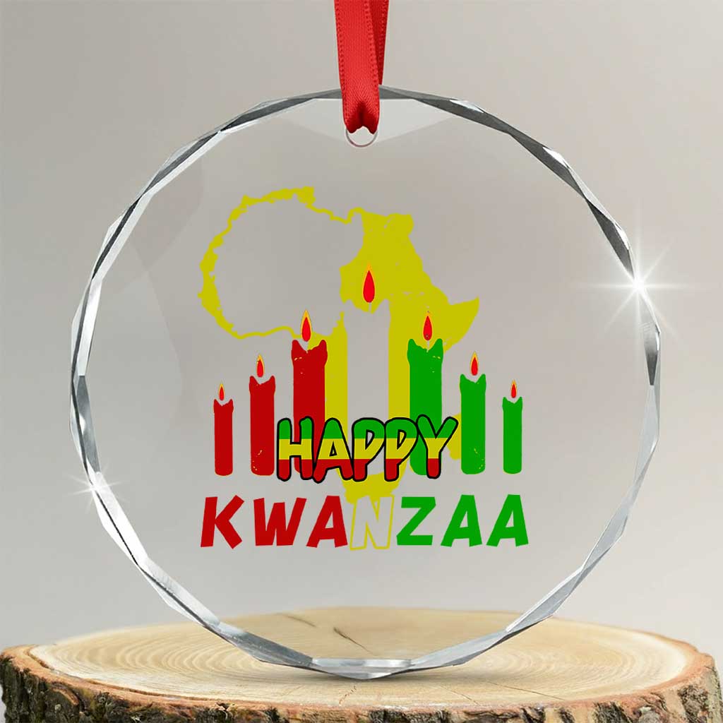 Happy Kwanzaa Crystal Glass Ornament Black Holiday African American Xmas Kinara Candle TS11 Transparent Glass 3'' Circle Print Your Wear