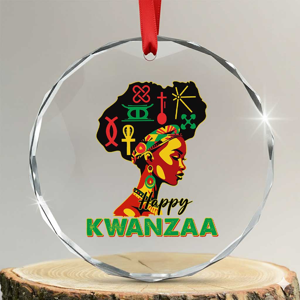 Happy Kwanzaa Crystal Glass Ornament Nguzo Saba Symbols The 7 Principles Of Kwanzaa TS11 Transparent Glass 3'' Circle Print Your Wear