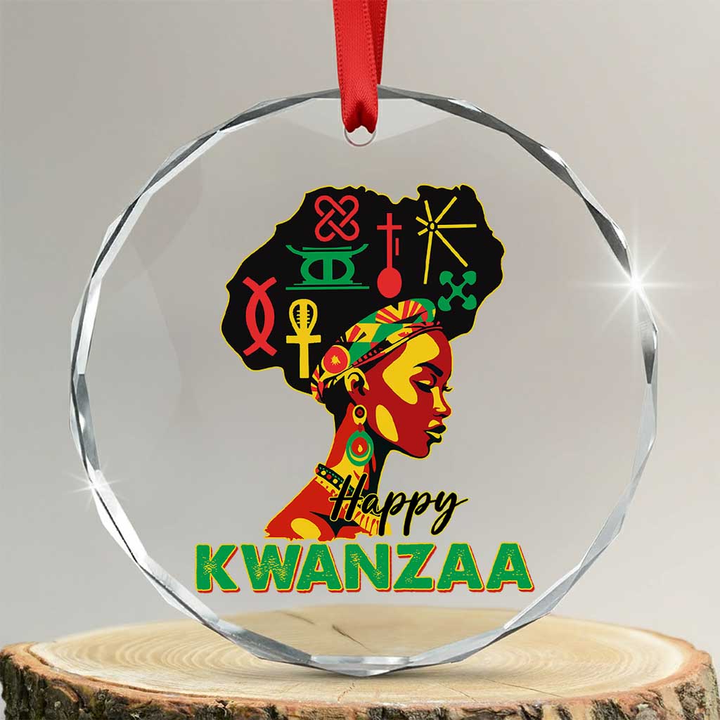 Happy Kwanzaa Crystal Glass Ornament Nguzo Saba Symbols The 7 Principles Of Kwanzaa TS11 Transparent Glass 3'' Circle Print Your Wear