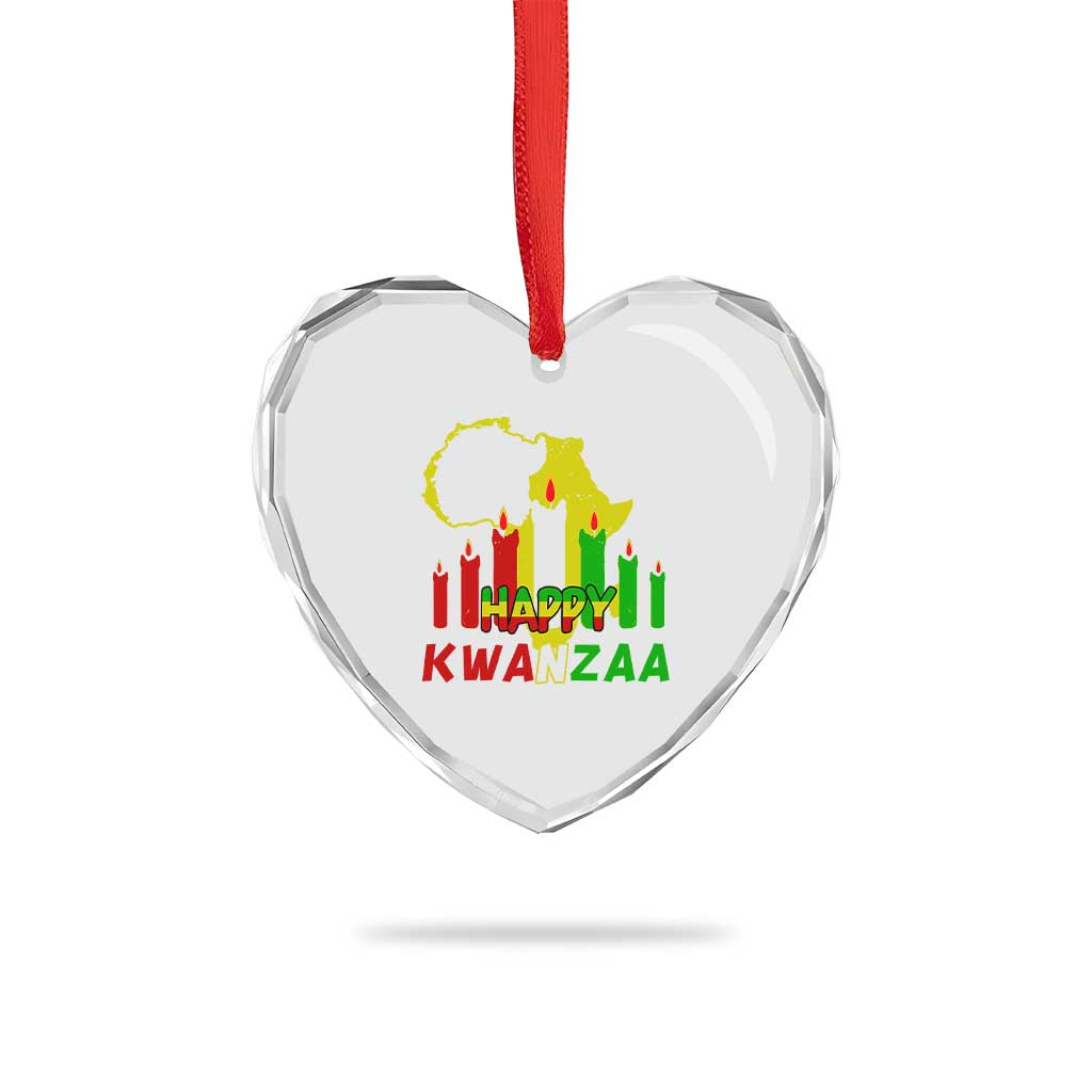 Happy Kwanzaa Heart Crystal Glass Ornament Black Holiday African American Xmas Kinara Candle TS11 Print Your Wear