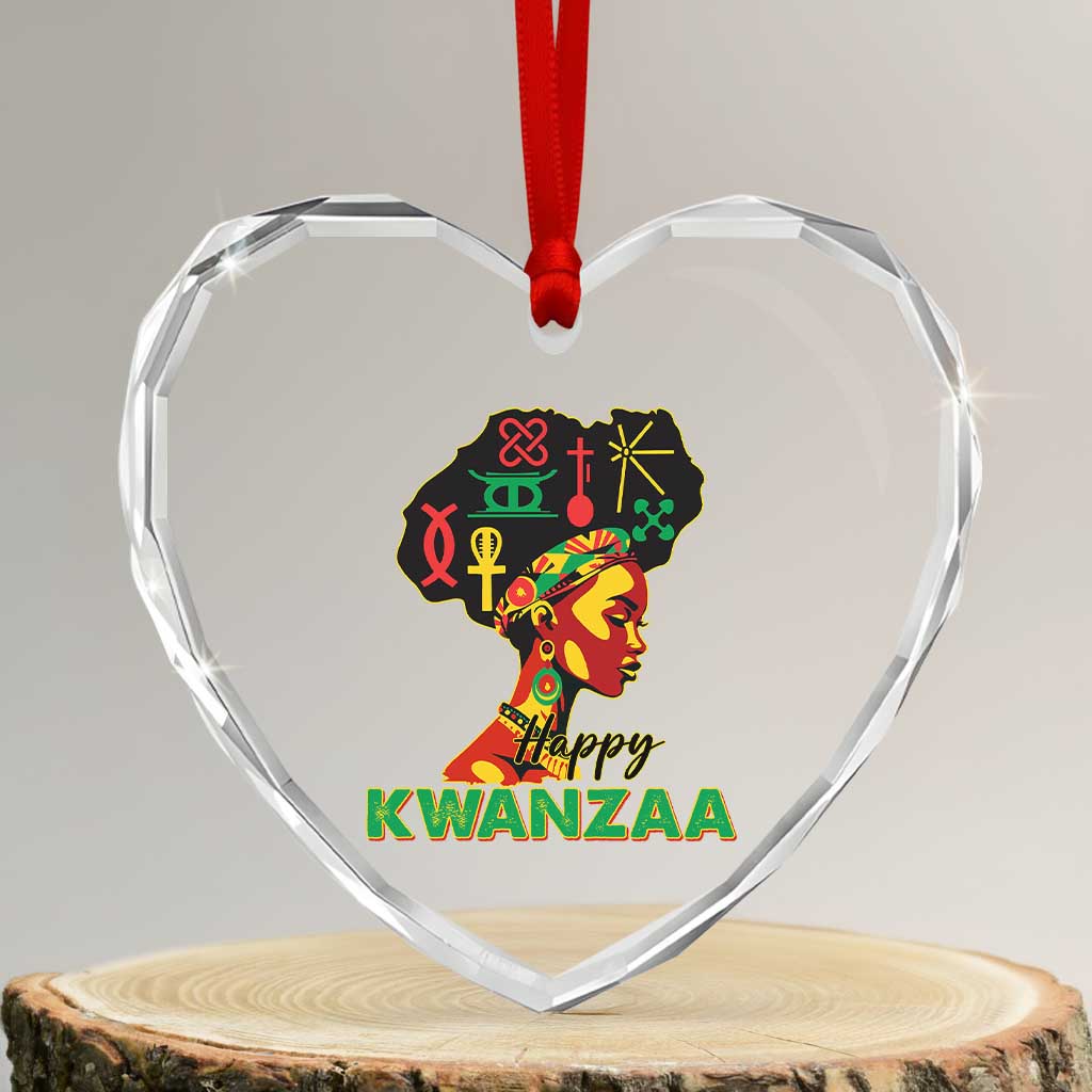 Happy Kwanzaa Heart Crystal Glass Ornament Nguzo Saba Symbols The 7 Principles Of Kwanzaa TS11 Transparent Glass 3'' Heart Print Your Wear