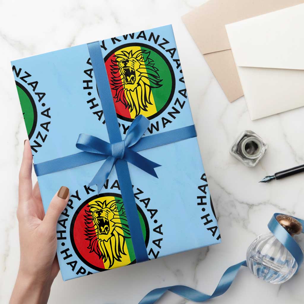 Happy Kwanzaa King Lion Of Africa Heritage Gift Wrapping Paper Roll TS12 Light Blue Print Your Wear