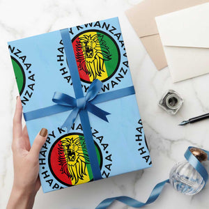 Happy Kwanzaa King Lion Of Africa Heritage Gift Wrapping Paper Roll TS12 Light Blue Print Your Wear