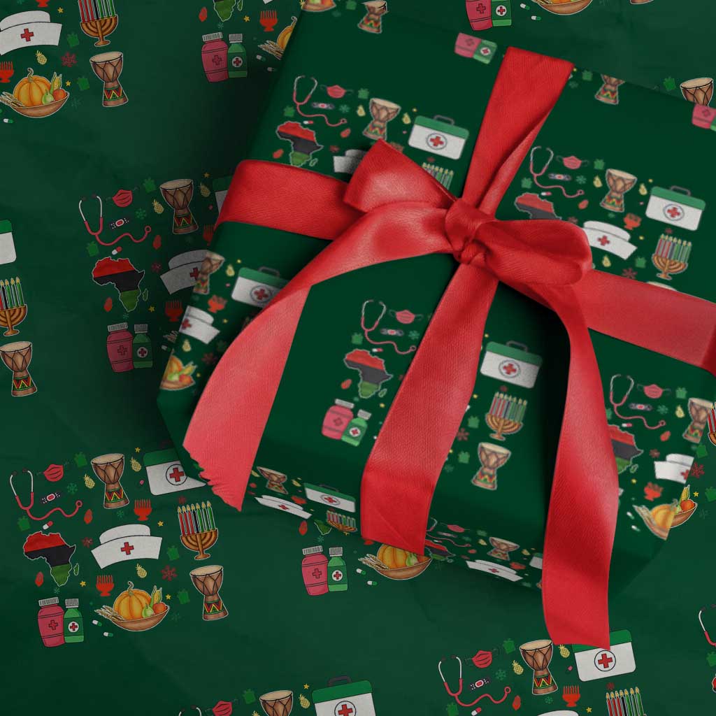Happy Kwanzaa Nurse Pride Wrapping Paper Roll African Culture Holiday Gift TS12 Green Print Your Wear