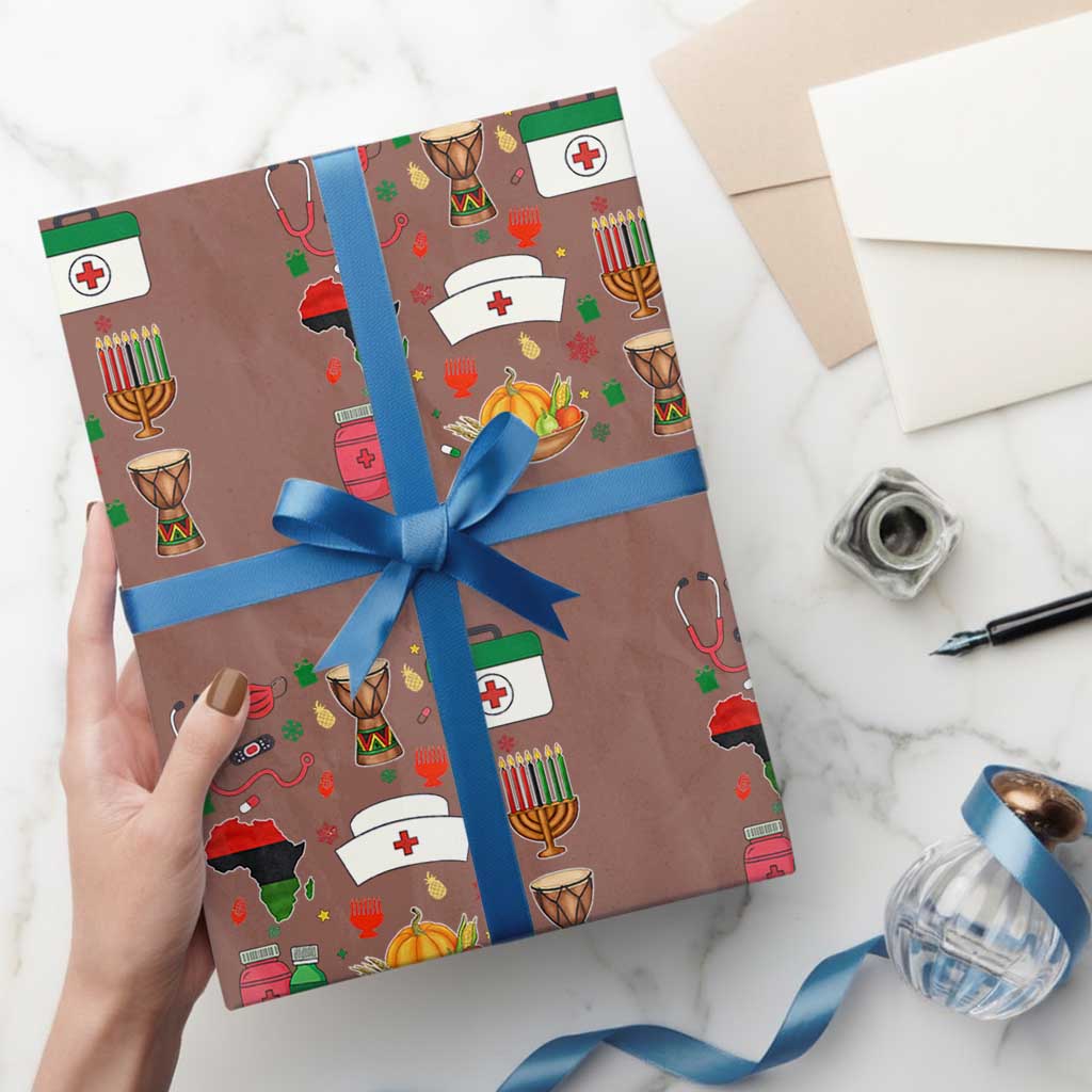 Happy Kwanzaa Nurse Pride Wrapping Paper Roll African Culture Holiday Gift TS12 Mocha Print Your Wear