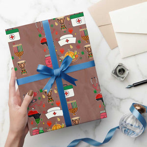 Happy Kwanzaa Nurse Pride Wrapping Paper Roll African Culture Holiday Gift TS12 Mocha Print Your Wear