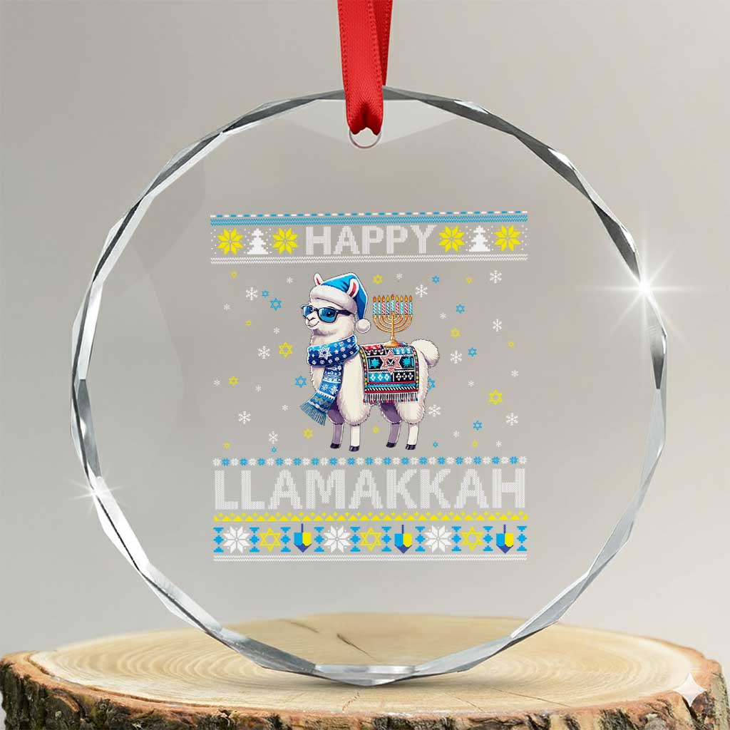 Happy LLamakkah Crystal Glass Ornament Funny Llama Ugly Hanukkah Christmas Gift TS12 Transparent Glass 3'' Circle Print Your Wear