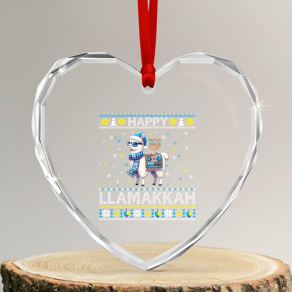 Happy LLamakkah Heart Crystal Glass Ornament Funny Llama Ugly Hanukkah Christmas Gift TS12 Transparent Glass 3'' Heart Print Your Wear