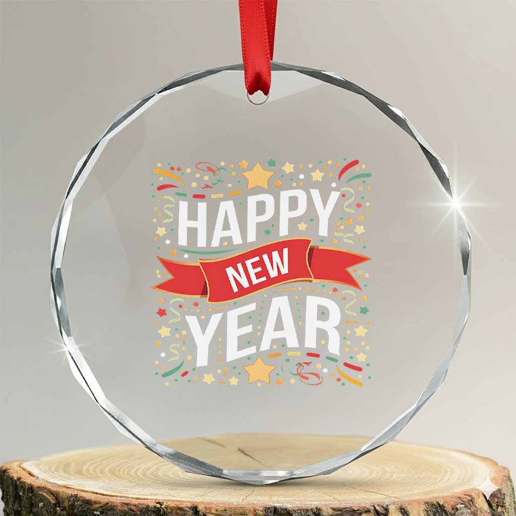 Happy New Year 2025 Crystal Glass Ornament Confetti Fireworks Party Supplies Family Matching TS02 Transparent Glass 3'' Circle Print Your Wear