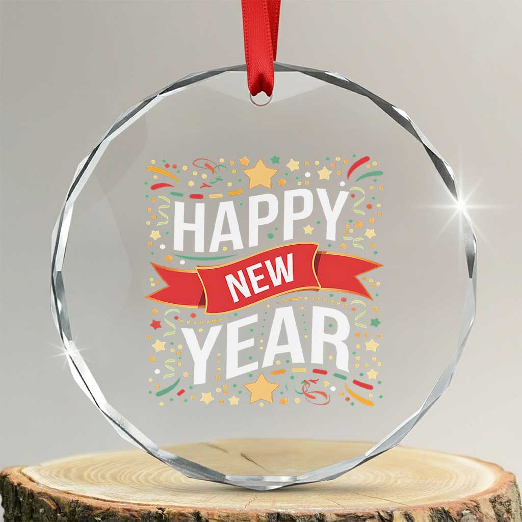 Happy New Year 2025 Crystal Glass Ornament Confetti Fireworks Party Supplies Family Matching TS02 Transparent Glass 3'' Circle Print Your Wear