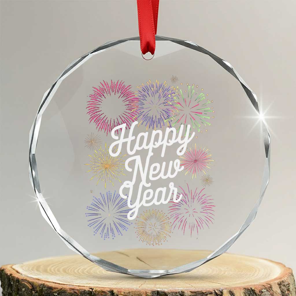 Happy New Year 2025 Crystal Glass Ornament Fireworks Party Supplies Family Matching TS02 Transparent Glass 3'' Circle Print Your Wear